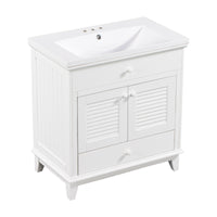 30" Bathroom Vanity With Sink, Bathroom Cabinet With Two Doors And One Drawer, White Old Sku: Jl000005Aak White Solid Wood