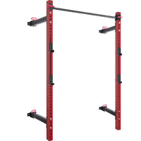 Wall Mounted Folding Squat Rack Folding Squat Power Rack For 1000Lbs Capacity With Pull Up Bar And J Cups, Space Saving Home Gym Equipment Red Metal