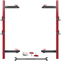 Wall Mounted Folding Squat Rack Folding Squat Power Rack For 1000Lbs Capacity With Pull Up Bar And J Cups, Space Saving Home Gym Equipment Red Metal