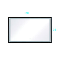 60In. W X 36In. H Oversized Rectangular Black Framed Led Mirror Anti Fog Dimmable Wall Mount Bathroom Vanity Mirror Wall Mirror Kit For Gym And Dance Studio 36X 60 Matte Black Aluminium