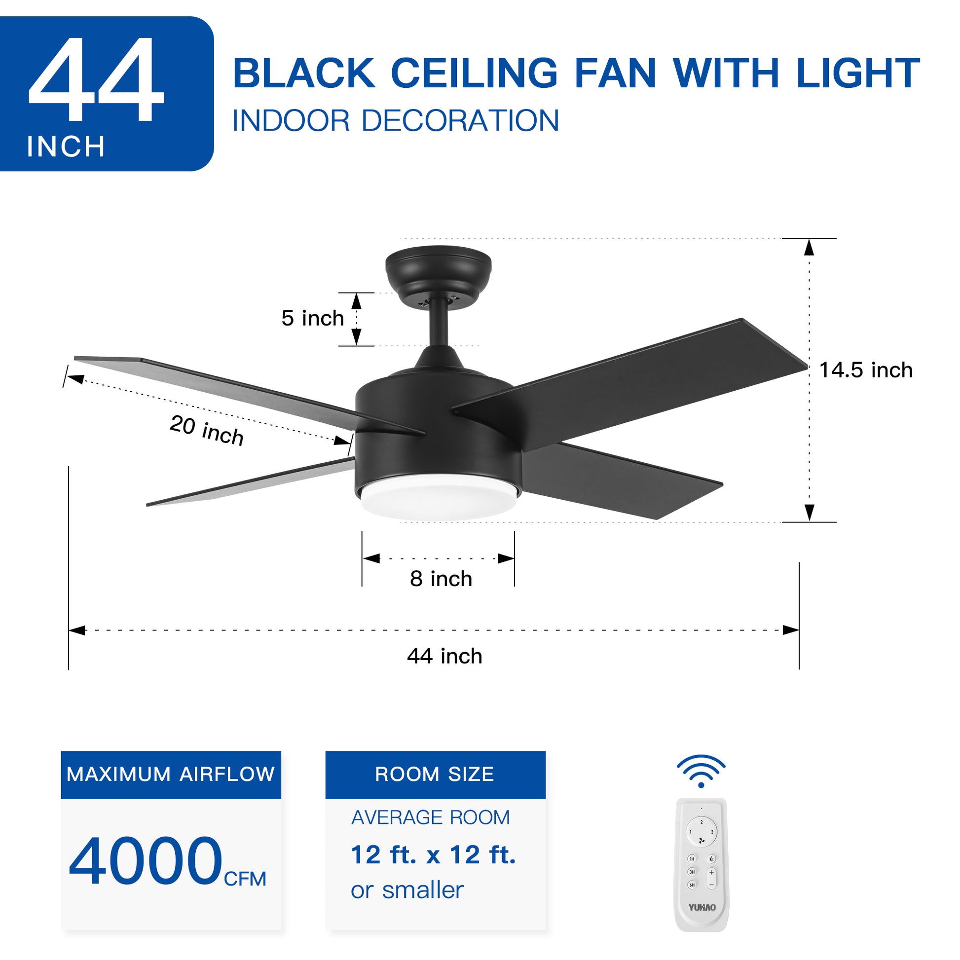 44 In Intergrated Led Ceiling Fan With Black Abs Blade Black Plywood