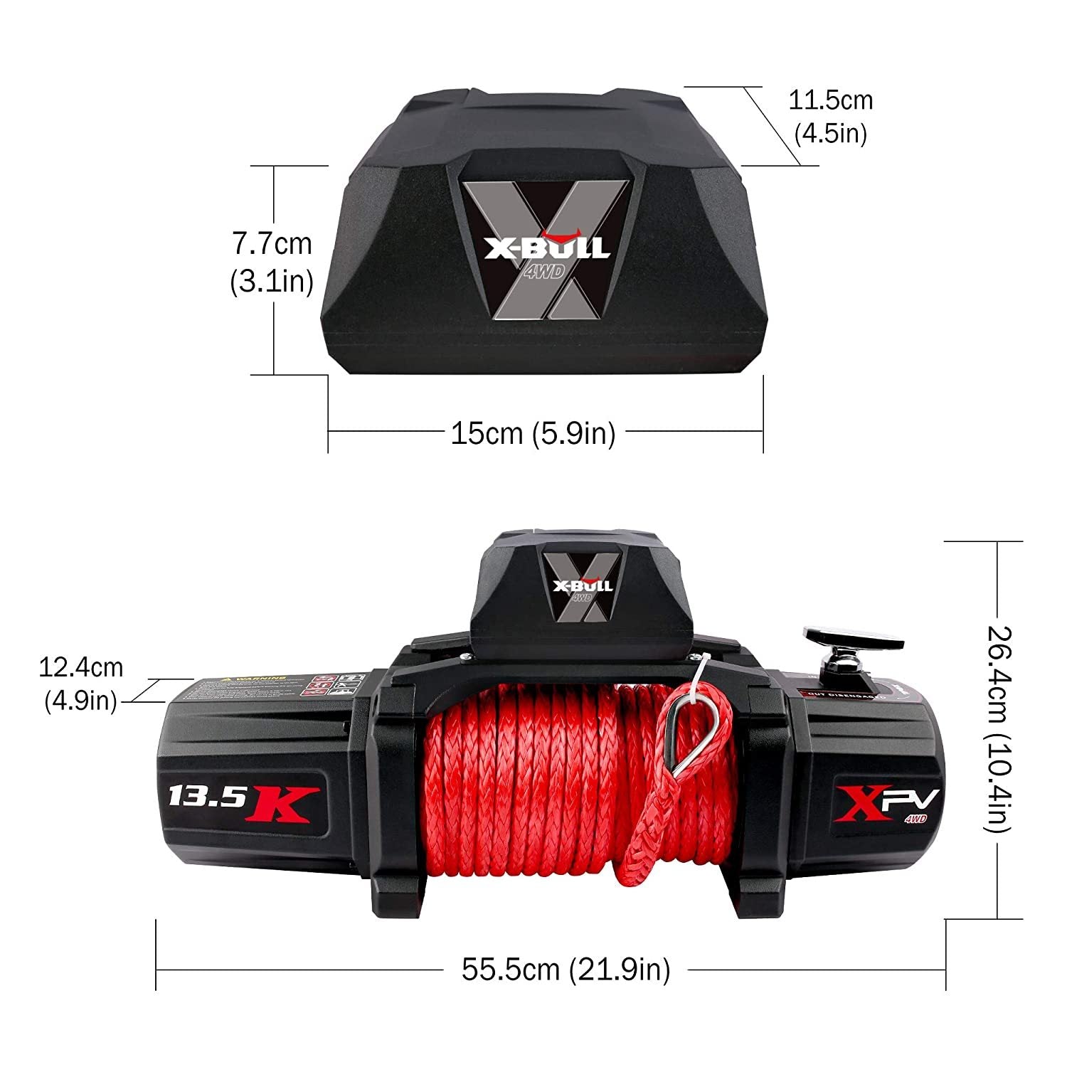 Electric Winch Xpv 13500 Lbs 12V Synthetic Red Rope Arrival Jeep Towing Truck 4Wd Black Aluminium