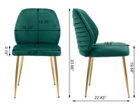 Modern Dining Chair Set Of 2, Woven Velvet Upholstered Side Chairs With Barrel Backrest And Gold Metal Legs, Accent Chairs For Living Room Bedroom,Green Green Foam Velvet