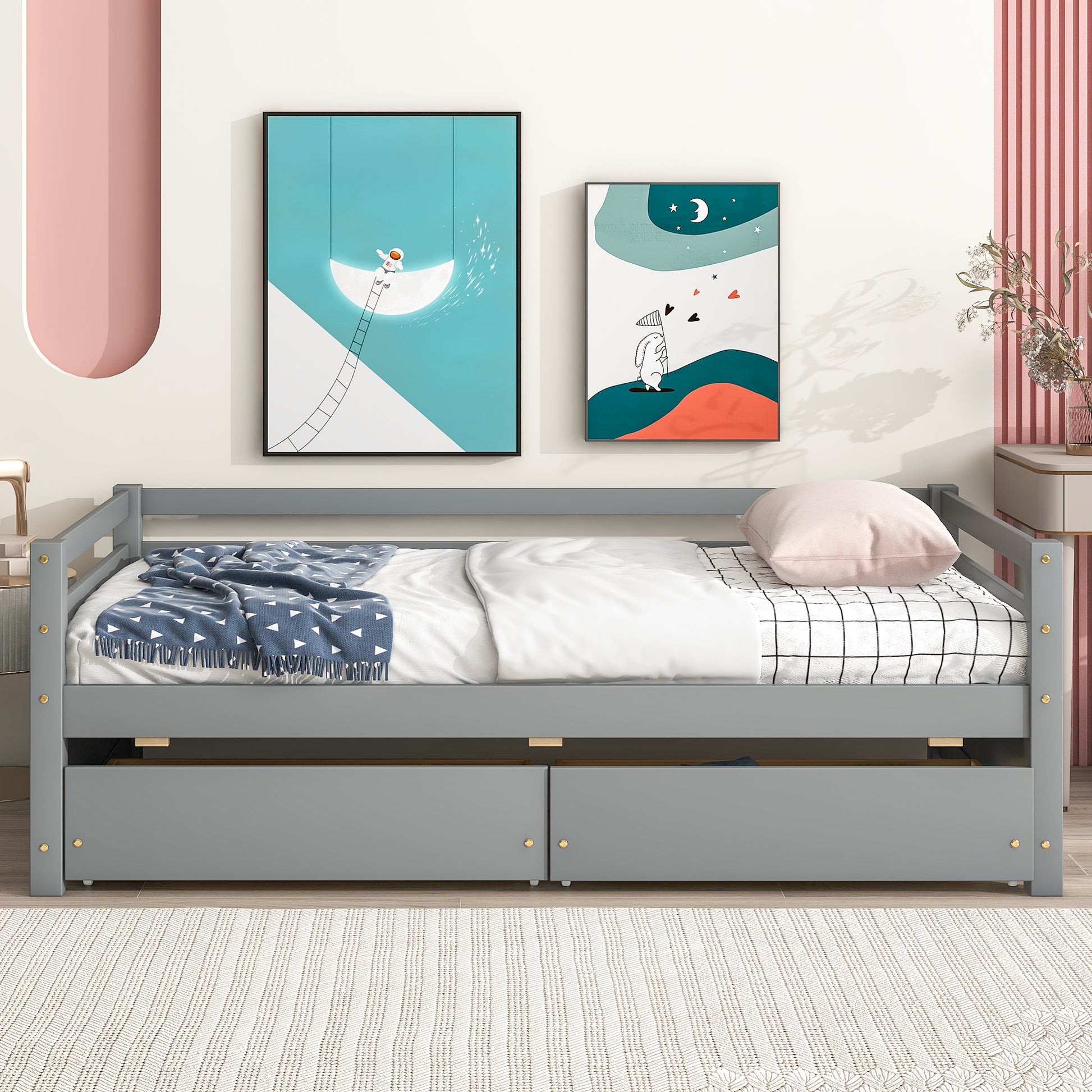 Daybed With Two Storage Drawers ,Grey Old Sku:W50450914 Twin Grey Pine