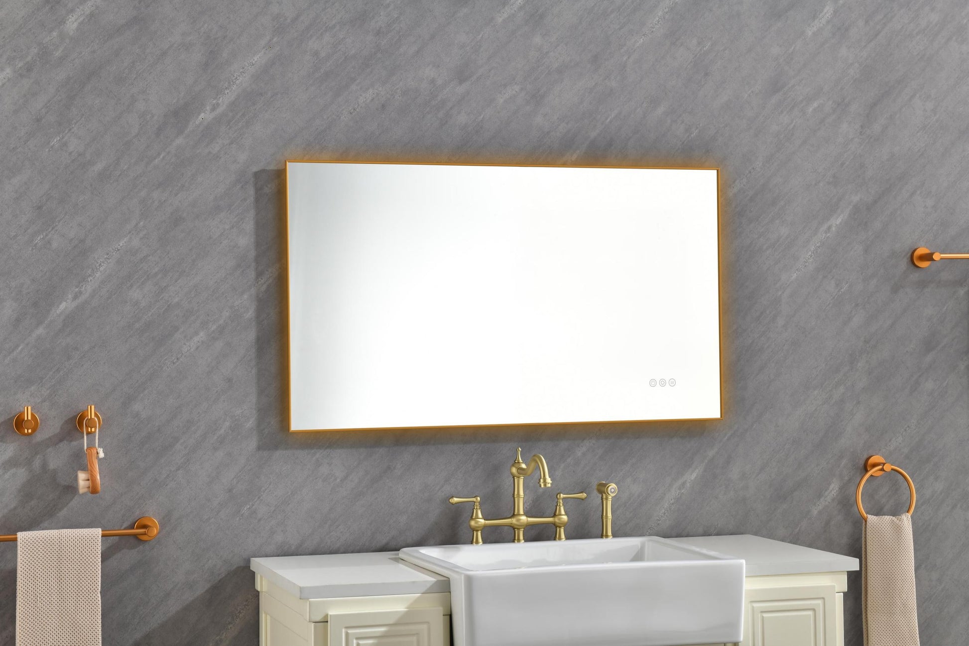 42X 24Inch Led Mirror Bathroom Vanity Mirror With Back Light, Wall Mount Anti Fog Memory Large Adjustable Vanity Mirror Gold Aluminium