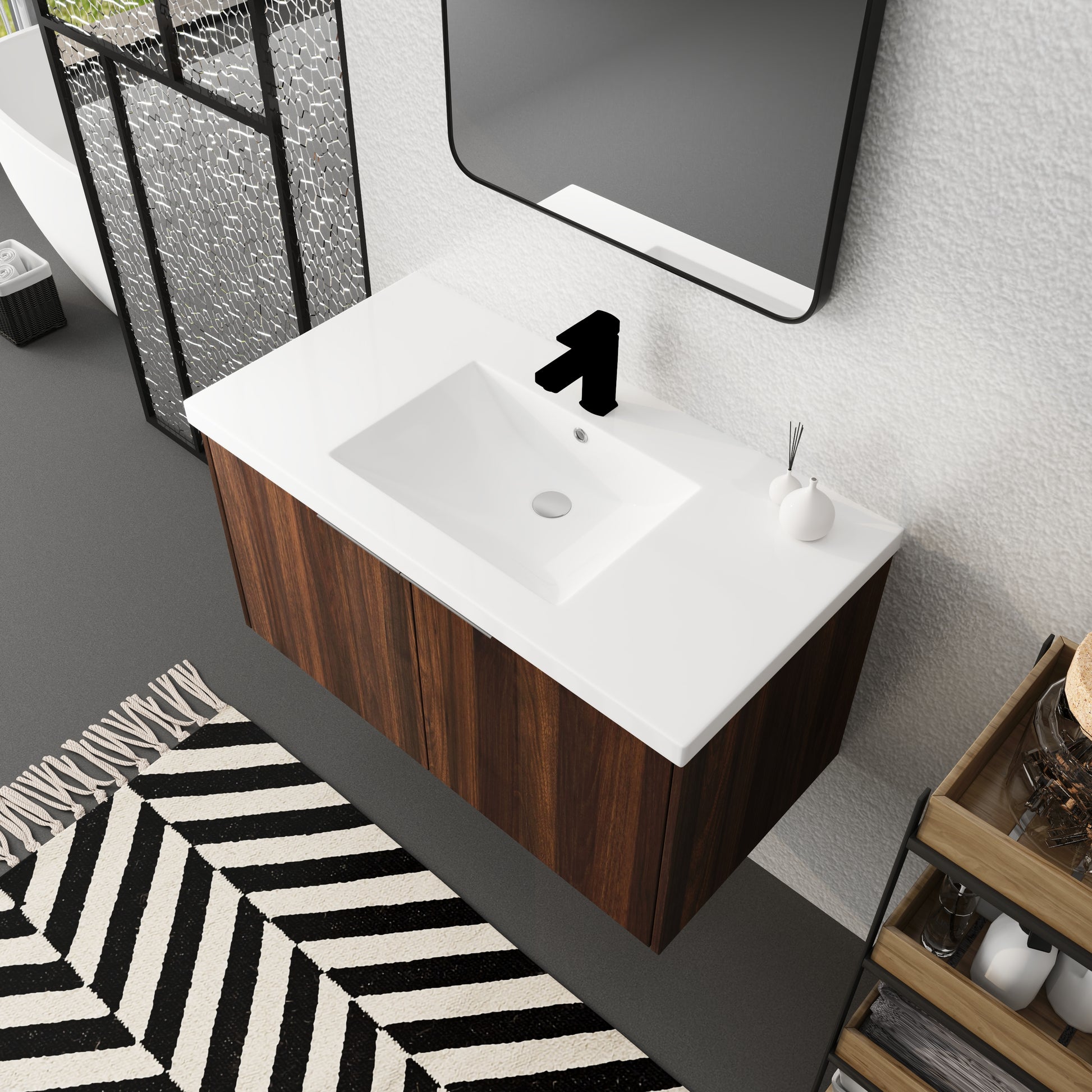 Modern Design 36 Inch Float Mounting Bathroom Vanity With Sink Soft Close Door,2 Doors 00636Caw Kd Packing California Walnut 2 Bathroom Wall Mounted Plywood Plywood