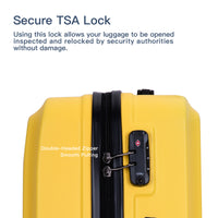 3 Piece Luggage Sets Abs Lightweight Suitcase With Two Hooks, Spinner Wheels, Tsa Lock, 20 24 28 , Yellow Yellow Abs