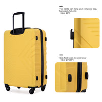 3 Piece Luggage Sets Abs Lightweight Suitcase With Two Hooks, Spinner Wheels, Tsa Lock, 20 24 28 , Yellow Yellow Abs