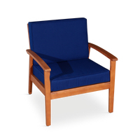 Deep Seat Eucalyptus Chair, Natural Oil Finish, Navy Cushions Natural Eucalyptus