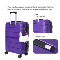 Hardshell Suitcase Spinner Wheels Pp Luggage Sets Lightweight Durable Suitcase With Tsa Lock,3 Piece Set 20 24 28 ,Purple Purple Polypropylene