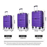 Hardshell Suitcase Spinner Wheels Pp Luggage Sets Lightweight Durable Suitcase With Tsa Lock,3 Piece Set 20 24 28 ,Purple Purple Polypropylene