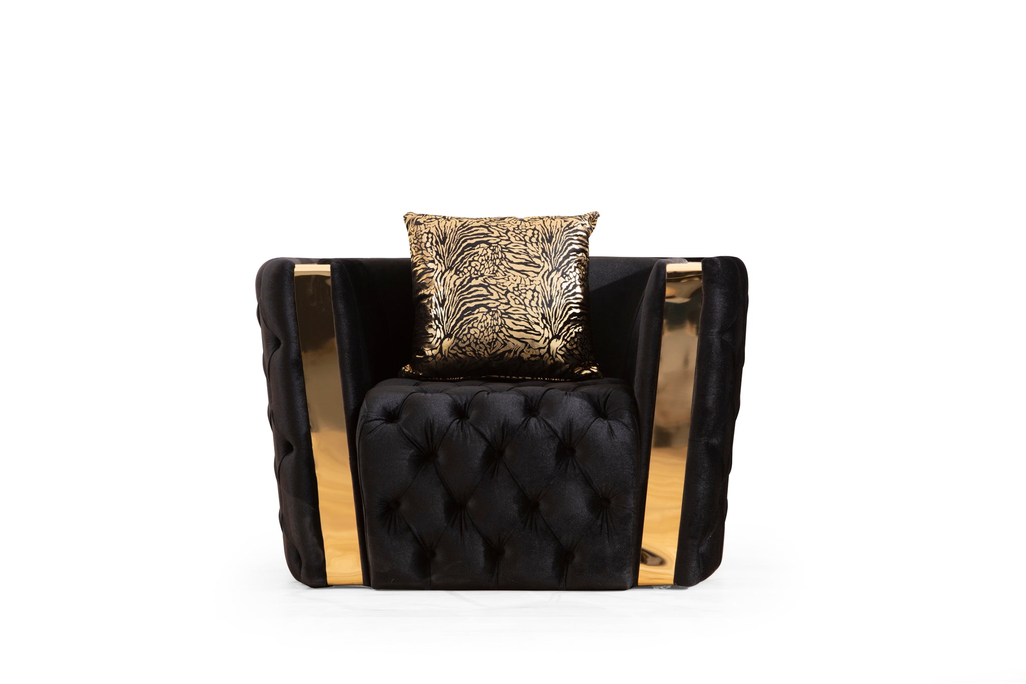 Naomi Button Tufted Chair Finished With Velvet Fabric And Gold Accent In Black Black Primary Living Space Contemporary,Modern Solid Wood Mdf Velvet