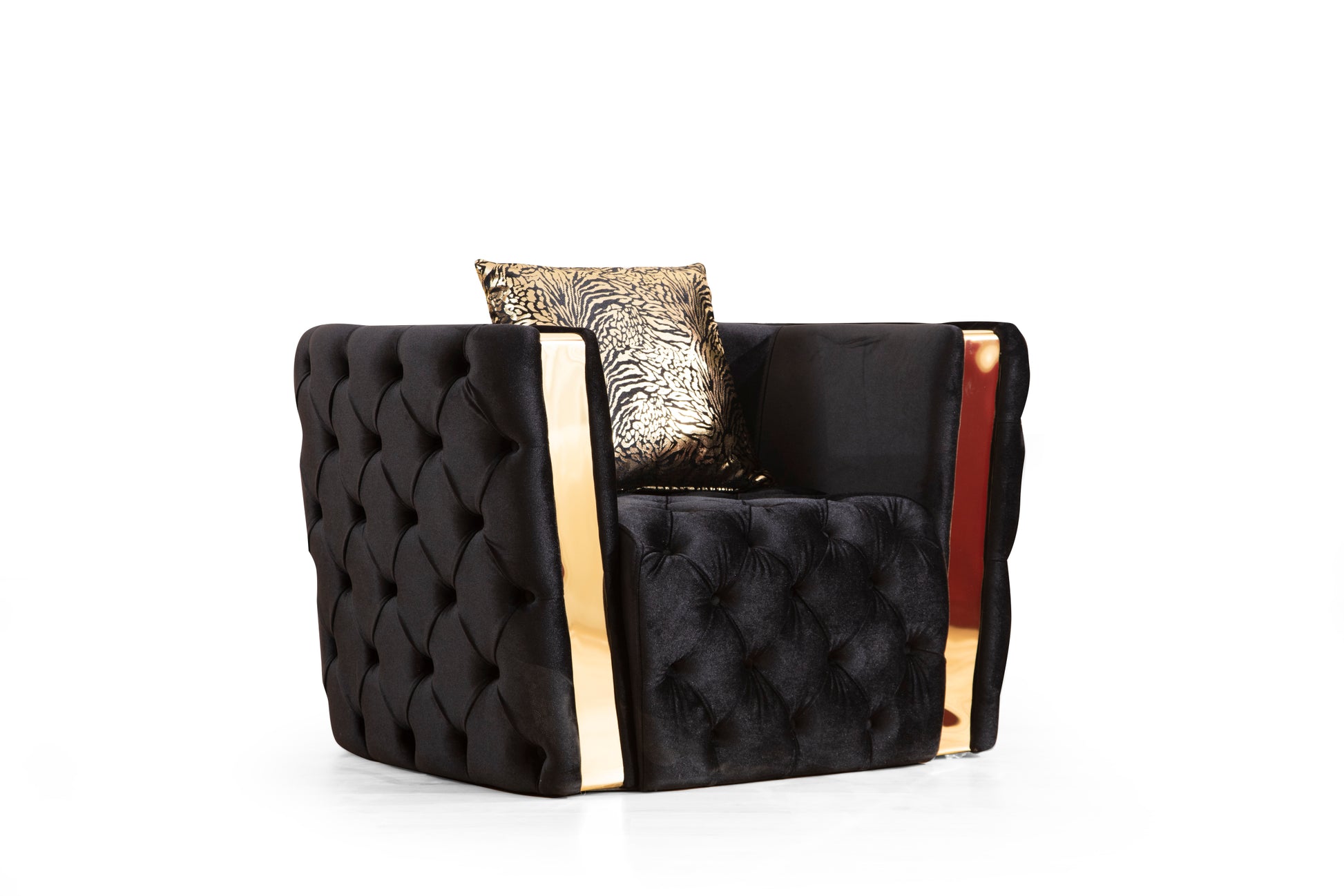 Naomi Button Tufted Chair Finished With Velvet Fabric And Gold Accent In Black Black Primary Living Space Contemporary,Modern Solid Wood Mdf Velvet