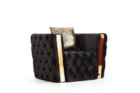 Naomi Button Tufted Chair Finished With Velvet Fabric And Gold Accent In Black Black Primary Living Space Contemporary,Modern Solid Wood Mdf Velvet
