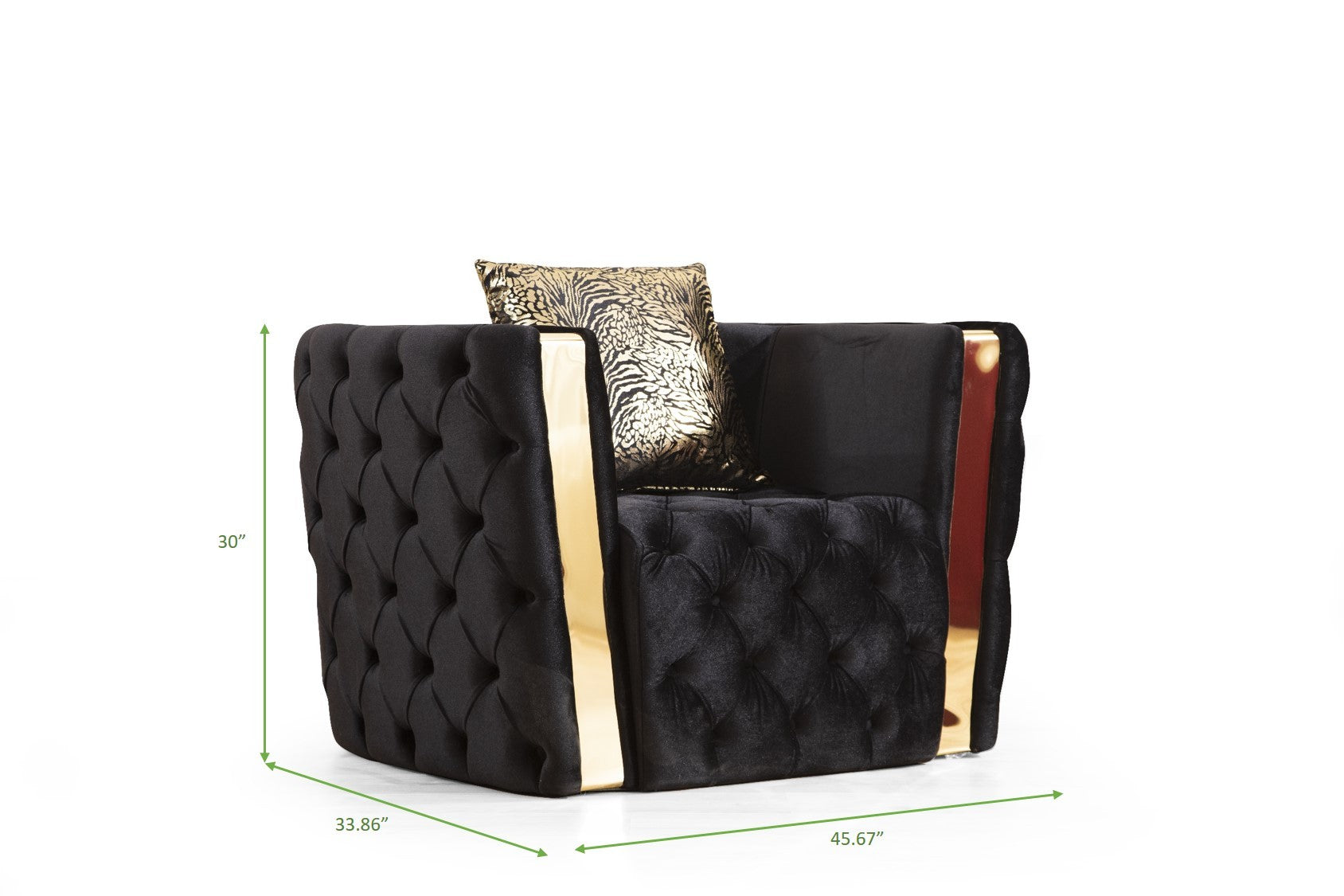 Naomi Button Tufted Chair Finished With Velvet Fabric And Gold Accent In Black Black Primary Living Space Contemporary,Modern Solid Wood Mdf Velvet