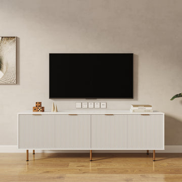 Modern Warm White Tv Cabinet For 80 Inch Tv Stands, For Living Room Bedroom White Mdf