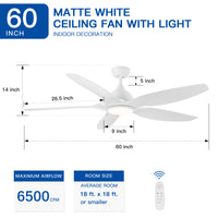Modern 60 In Intergrated Led Ceiling Fan Lighting With White Abs Blade White Abs
