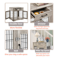 Furniture Style Dog Crate End Table With Drawer, Pet Kennels With Double Doors, Dog House Indoor Use, Grey, 29.9'' W X 24.8'' D X 30.71'' H. Gray Particle Board