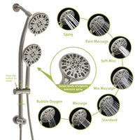 Multi Function Dual Shower Head Shower System With 4.7" Rain Showerhead, 7 Function Hand Shower, Adjustable Slide Bar,Brushed Nickel Brushed Nickel Plastic