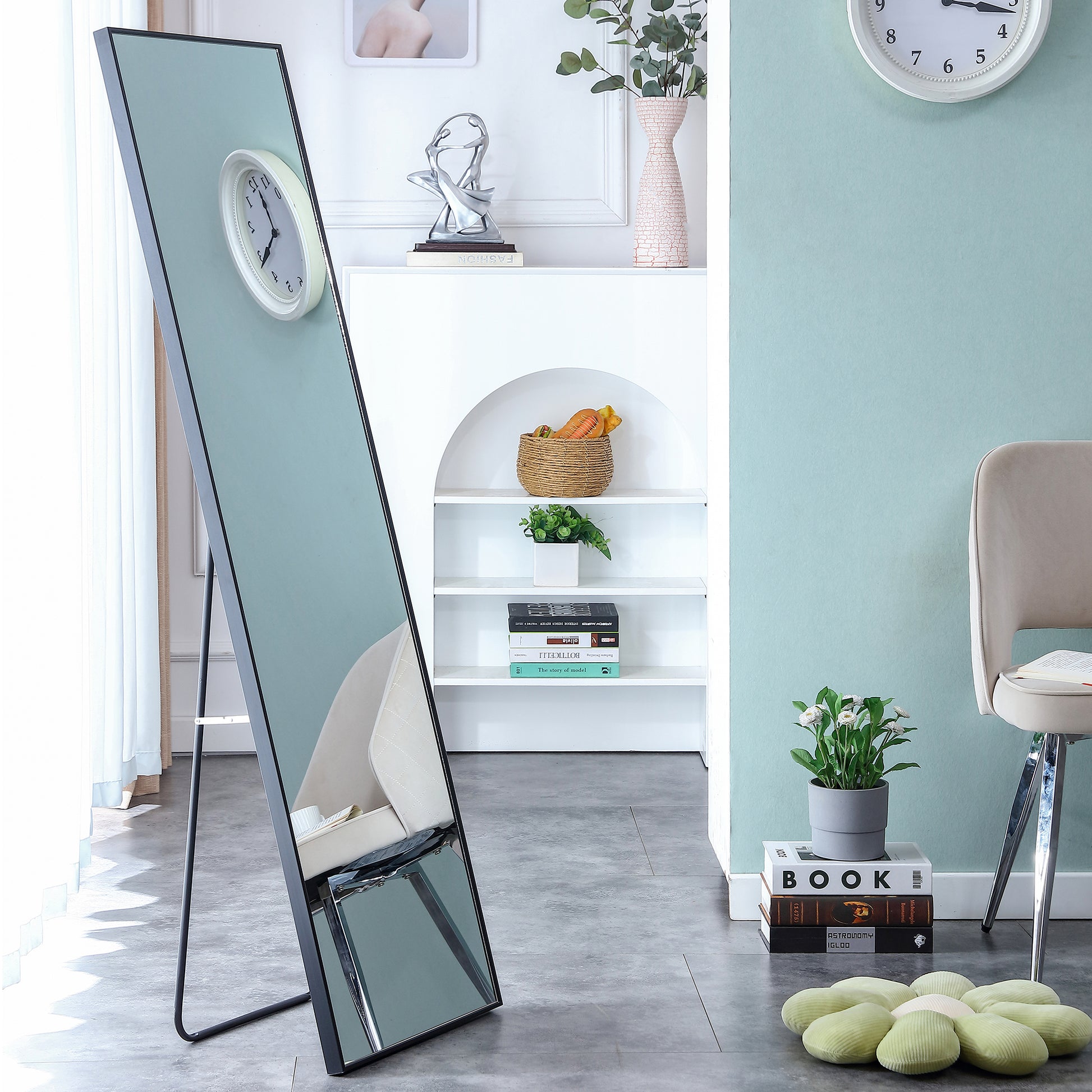 3Rd Generation Black Solid Wood Frame Full Length Mirror, Dressing Mirror, Bedroom Porch, Decorative Mirror, Clothing Store, Floor Mounted Large Mirror, Wall Mounted. 60 "* 17" W115155941 Black Glass
