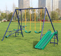 Metal Swing Set W Slide Blue Polyethylene