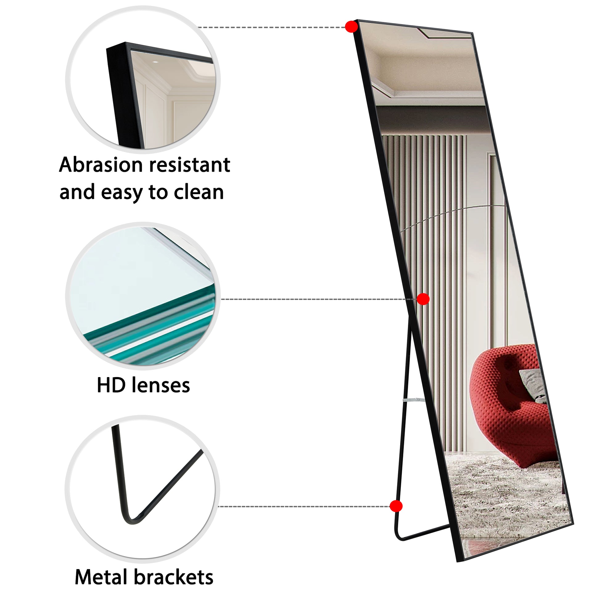 3Rd Generation Black Solid Wood Frame Full Length Mirror, Dressing Mirror, Bedroom Porch, Decorative Mirror, Clothing Store, Floor Mounted Large Mirror, Wall Mounted. 60 "* 17" W115155941 Black Glass