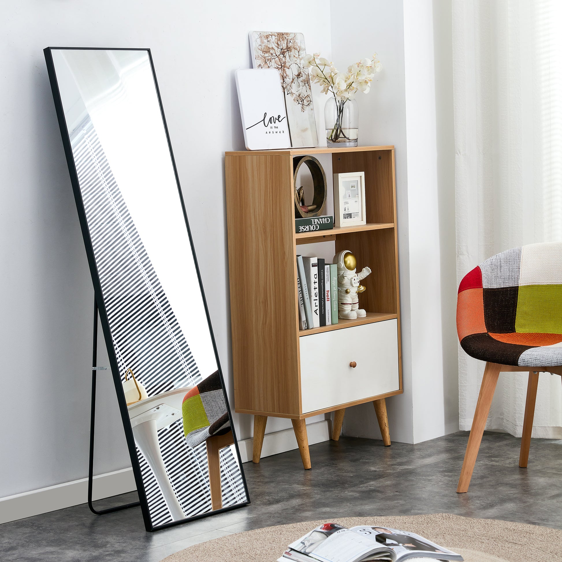 3Rd Generation Black Solid Wood Frame Full Length Mirror, Dressing Mirror, Bedroom Porch, Decorative Mirror, Clothing Store, Floor Mounted Large Mirror, Wall Mounted. 60 "* 17" W115155941 Black Glass