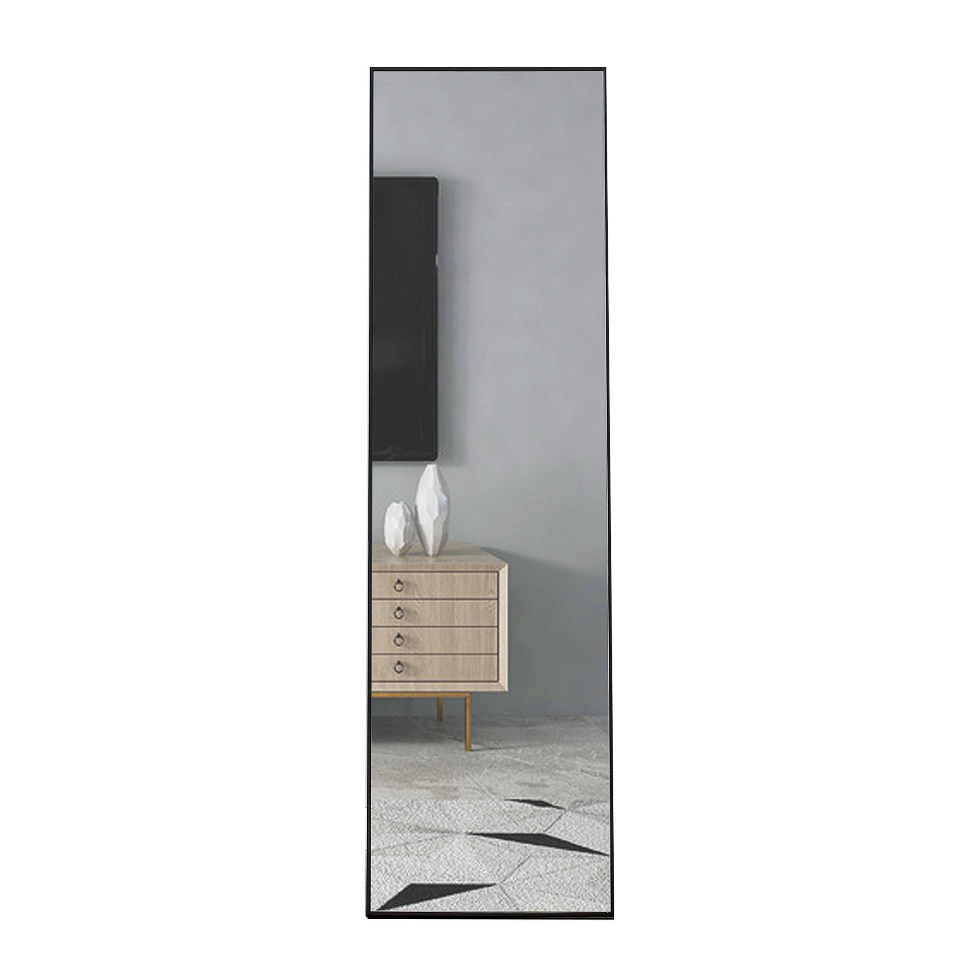 3Rd Generation Black Solid Wood Frame Full Length Mirror, Dressing Mirror, Bedroom Porch, Decorative Mirror, Clothing Store, Floor Mounted Large Mirror, Wall Mounted. 60 "* 17" W115155941 Black Glass