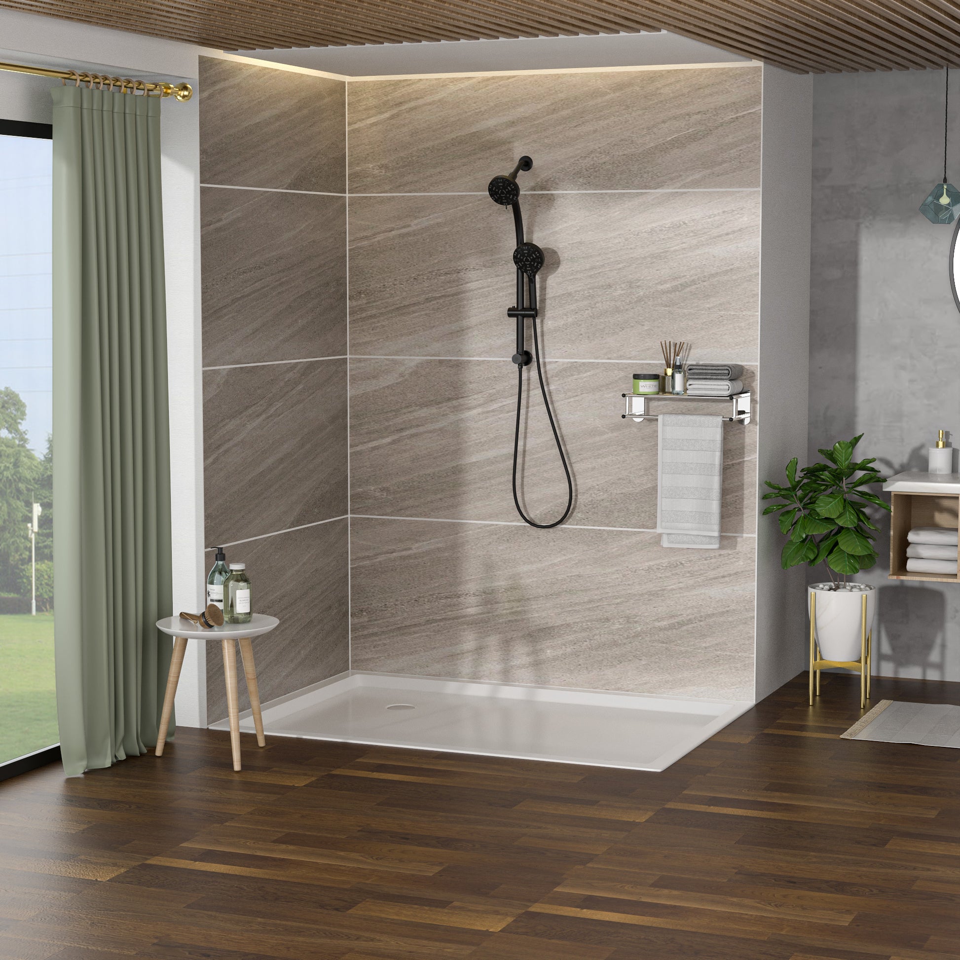 Multi Function Dual Shower Head Shower System With 4.7" Rain Showerhead, 8 Function Hand Shower, Adjustable Slide Bar,Matte Black Matte Black Plastic