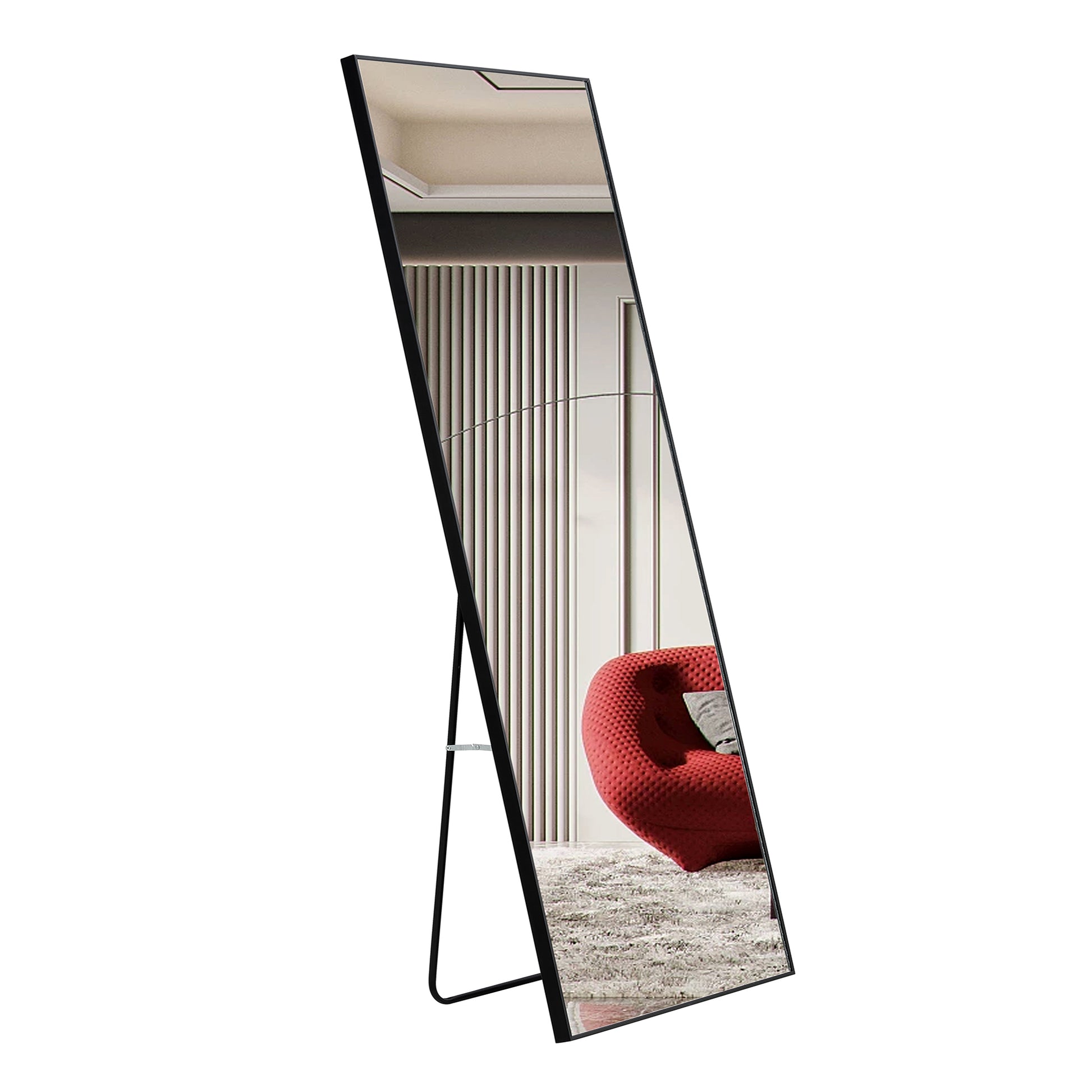3Rd Generation Black Solid Wood Frame Full Length Mirror, Dressing Mirror, Bedroom Porch, Decorative Mirror, Clothing Store, Floor Mounted Large Mirror, Wall Mounted. 60 "* 17" W115155941 Black Glass