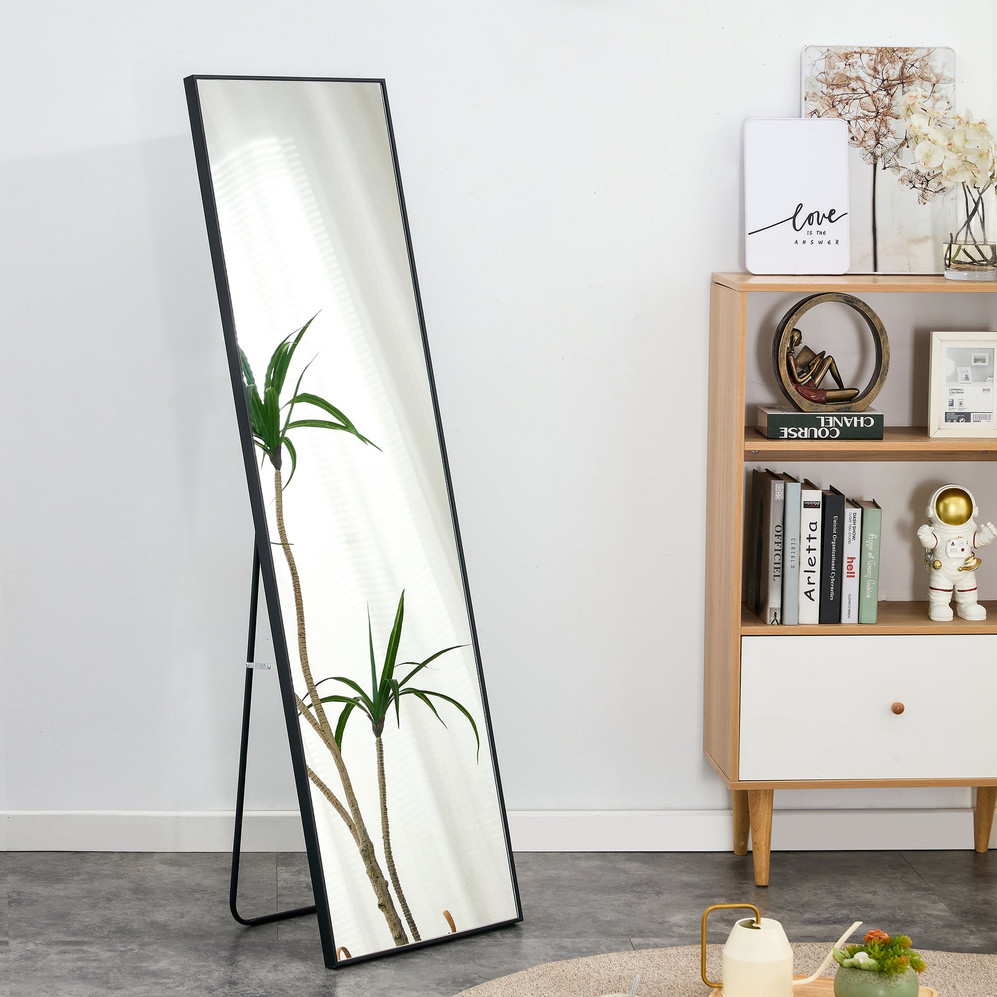 3Rd Generation Black Solid Wood Frame Full Length Mirror, Dressing Mirror, Bedroom Porch, Decorative Mirror, Clothing Store, Floor Mounted Large Mirror, Wall Mounted. 60 "* 17" W115155941 Black Glass