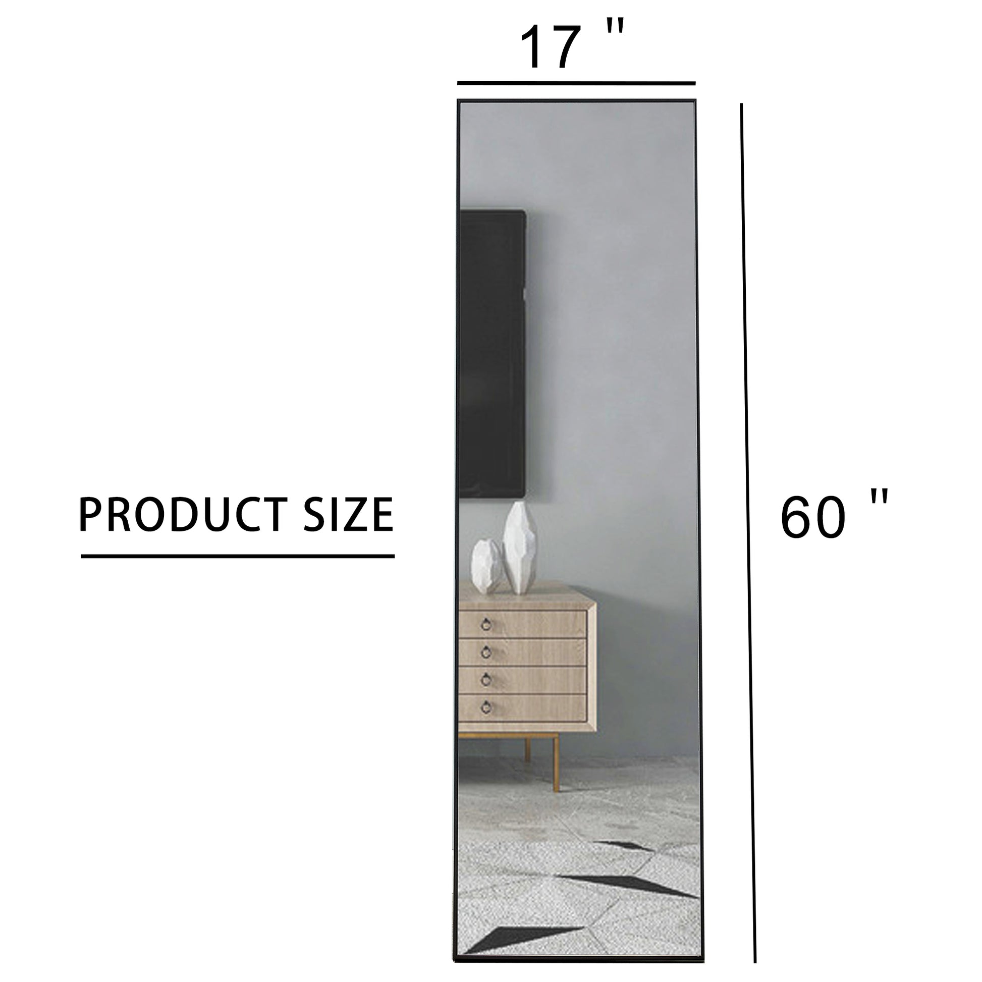 3Rd Generation Black Solid Wood Frame Full Length Mirror, Dressing Mirror, Bedroom Porch, Decorative Mirror, Clothing Store, Floor Mounted Large Mirror, Wall Mounted. 60 "* 17" W115155941 Black Glass