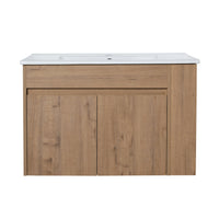 30 Inch Bathroom Vanity With Open Shelf, Kd Packing Only Vanity, Without Basin Imitative Oak 2 1 Soft Close Doors Bathroom Wall Mounted Modern Plywood Plywood