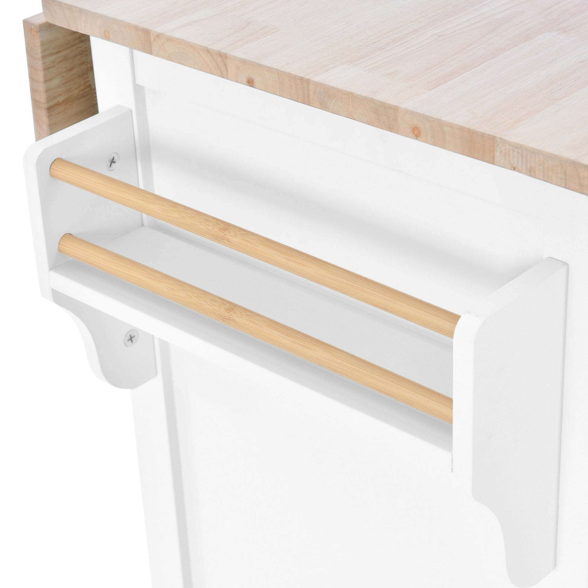 Kitchen Cart With Rubber Wood Drop Leaf Countertop, Concealed Sliding Barn Door Adjustable Height,Kitchen Island On 4 Wheels With Storage Cabinet And 2 Drawers,L52.2Xw30.5Xh36.6 Inch, White White