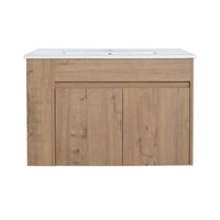 30 Inch Bathroom Vanity With White Ceramic Basin And Adjust Open Shelf Kd Packing Imitative Oak Plywood