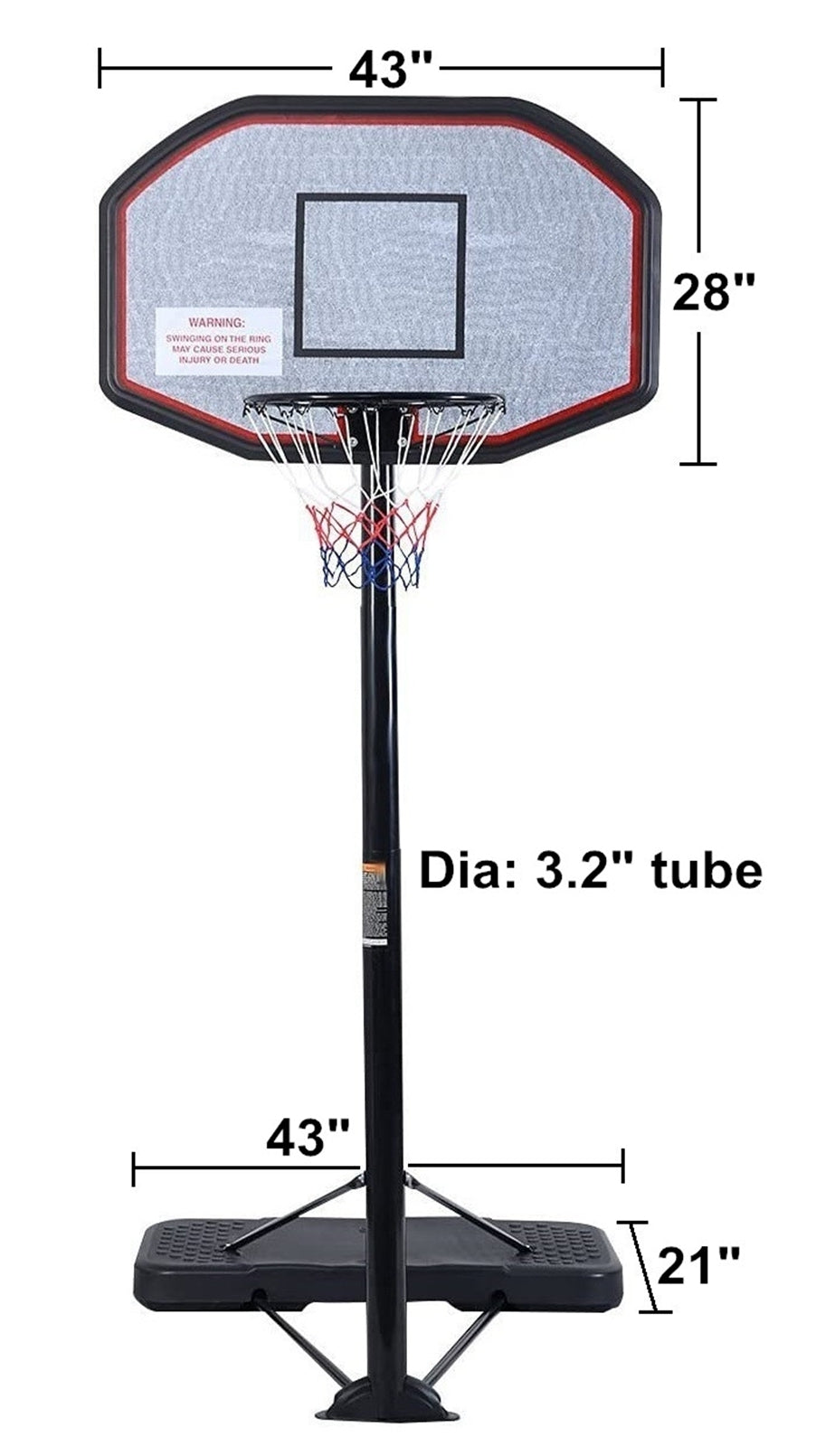 Basketball Hoop System Height Adjustable Basketball Stand For Teens Adults Indoor Outdoor W Wheels, 43 Inch Backboard Teenagers Indoor Outdoor Grey Mix Iron