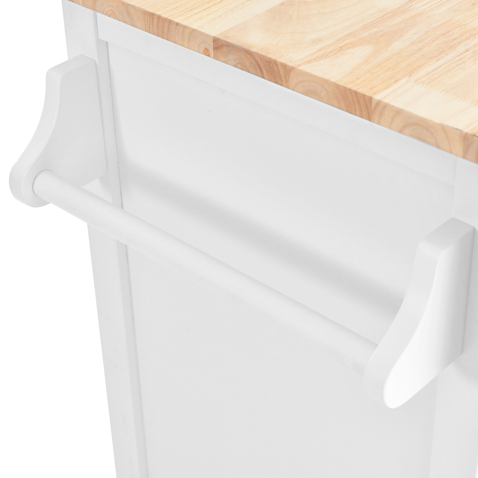 Kitchen Cart With Rubber Wood Drop Leaf Countertop, Concealed Sliding Barn Door Adjustable Height,Kitchen Island On 4 Wheels With Storage Cabinet And 2 Drawers,L52.2Xw30.5Xh36.6 Inch, White White