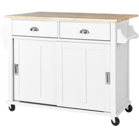 Kitchen Cart With Rubber Wood Drop Leaf Countertop, Concealed Sliding Barn Door Adjustable Height,Kitchen Island On 4 Wheels With Storage Cabinet And 2 Drawers,L52.2Xw30.5Xh36.6 Inch, White White