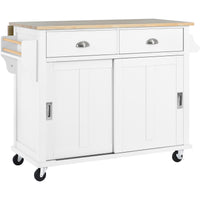 Kitchen Cart With Rubber Wood Drop Leaf Countertop, Concealed Sliding Barn Door Adjustable Height,Kitchen Island On 4 Wheels With Storage Cabinet And 2 Drawers,L52.2Xw30.5Xh36.6 Inch, White White