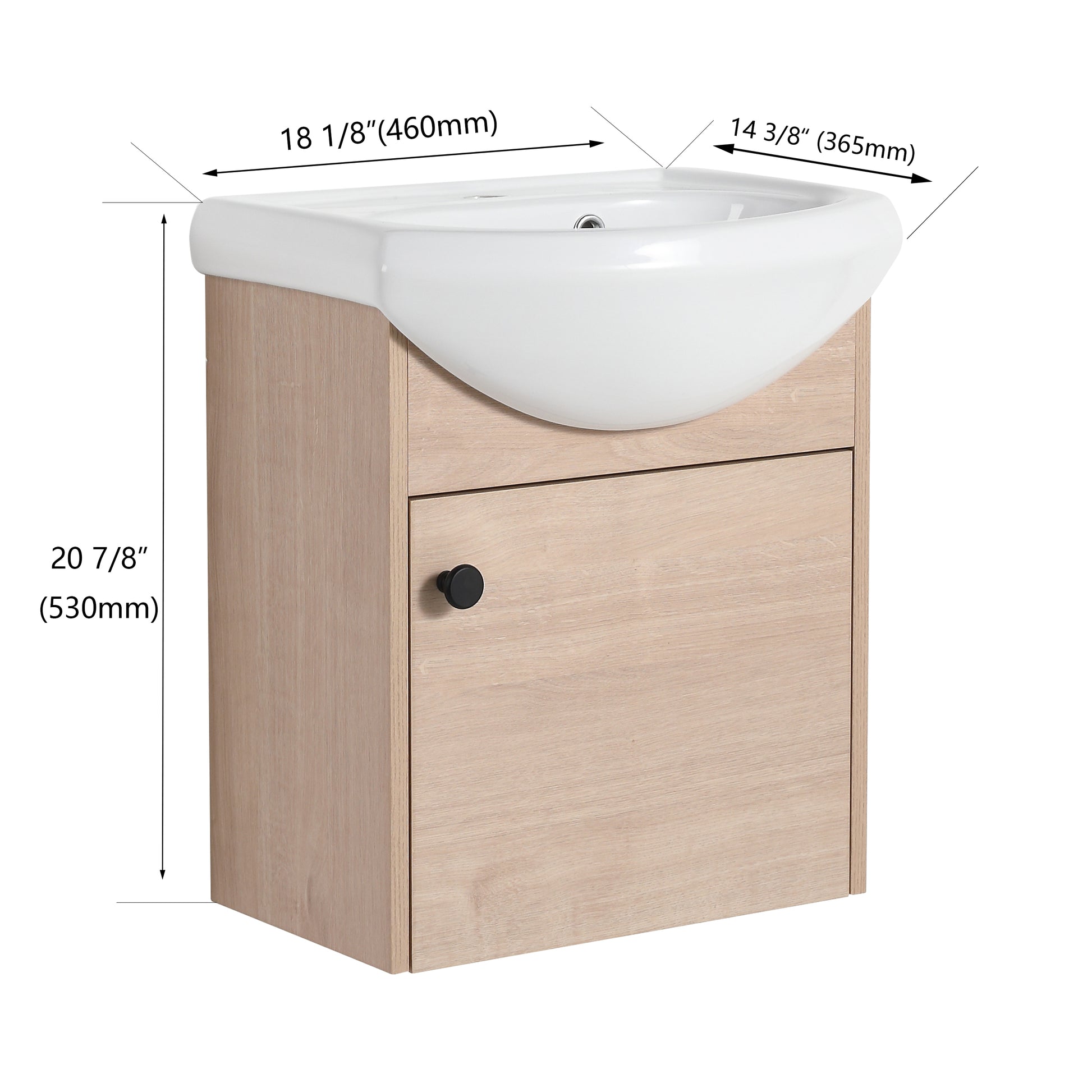 Small Size 18 Inch Bathroom Vanity With Ceramic Sink,Wall Mounting Design Kd Packing G Bvb02318Plo Plain Light Oak 1 Plywood