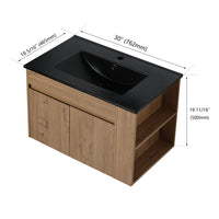 30 Inch Bathroom Vanity With Black Ceramic Basin And Adjust Open Shelf Kd Packing Imitative Oak Plywood