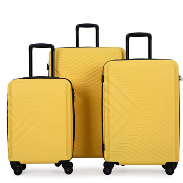 3 Piece Luggage Sets Abs Lightweight Suitcase With Two Hooks, Spinner Wheels, Tsa Lock, 20 24 28 , Yellow Yellow Abs