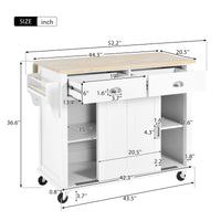 Kitchen Cart With Rubber Wood Drop Leaf Countertop, Concealed Sliding Barn Door Adjustable Height,Kitchen Island On 4 Wheels With Storage Cabinet And 2 Drawers,L52.2Xw30.5Xh36.6 Inch, White White