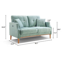 Living Space Sofa 2 Seater ,Loveseat With Waterproof Fabric Baby Blue, Usb Charge Baby Blue Foam Fabric 2 Seat