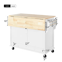 Kitchen Cart With Rubber Wood Drop Leaf Countertop, Concealed Sliding Barn Door Adjustable Height,Kitchen Island On 4 Wheels With Storage Cabinet And 2 Drawers,L52.2Xw30.5Xh36.6 Inch, White White