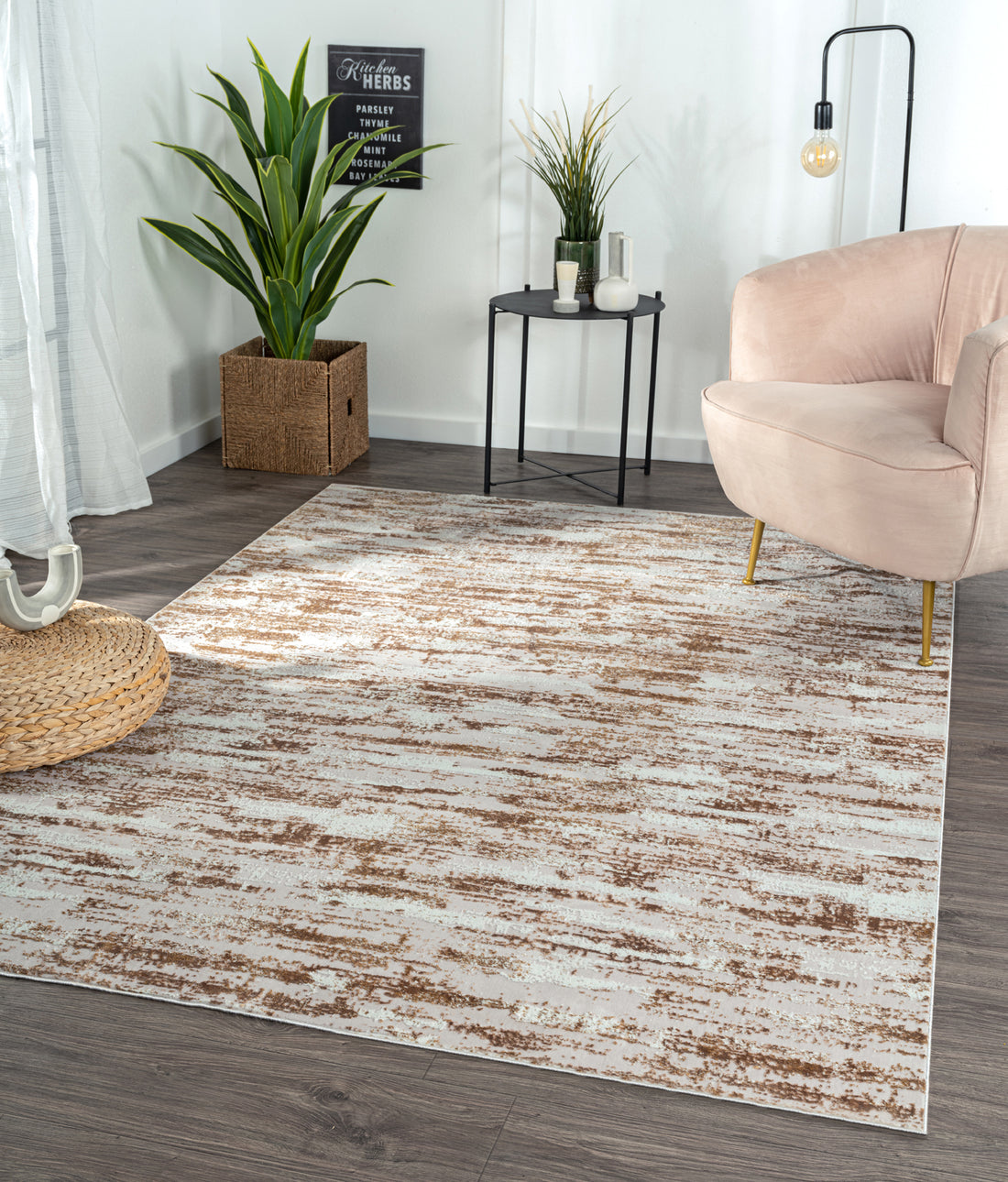 Milano Collection Shimmer Skin Woven Area Rug Beige Polyester