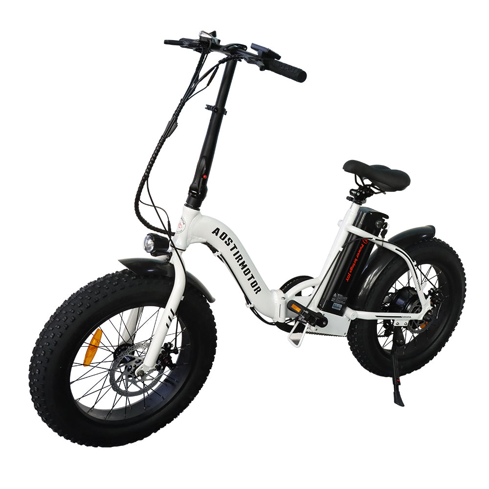 Aostirmotor G20 Folding Electric Bike Ebike Bicycle 500W Motor 20" Fat Tire With 36V 13Ah Li Battery Model White Aluminium