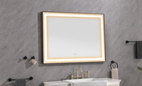 48*36 Led Lighted Bathroom Wall Mounted Mirror With High Lumen Anti Fog Separately Control Matte Black Aluminium