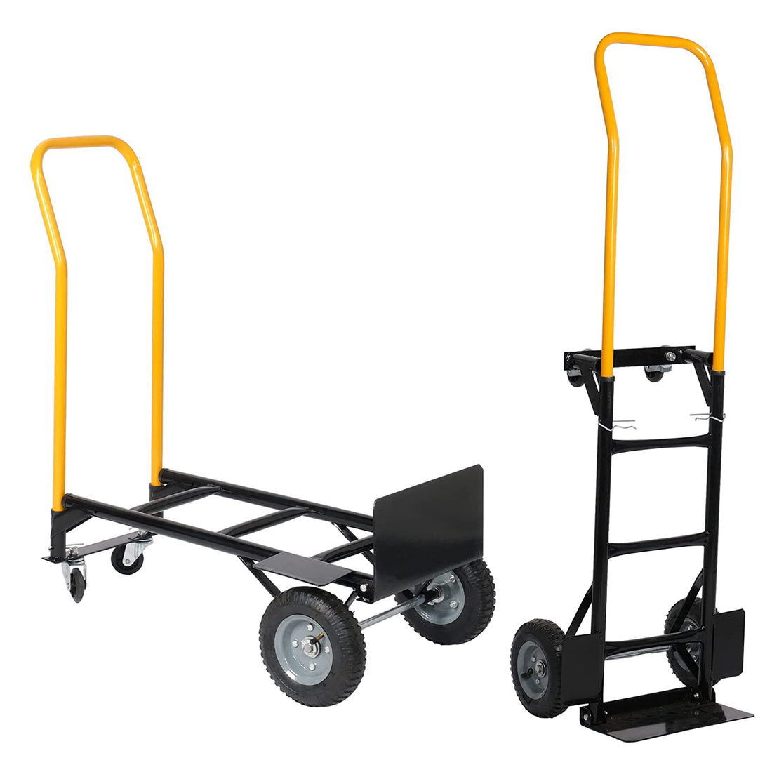 Hand Truck Dual Purpose 2 Wheel Dolly Cart And 4 Wheel Push Cart With Swivel Wheels 330 Lbs Capacity Heavy Duty Platform Cart For Moving Warehouse Garden Grocery Black Metal