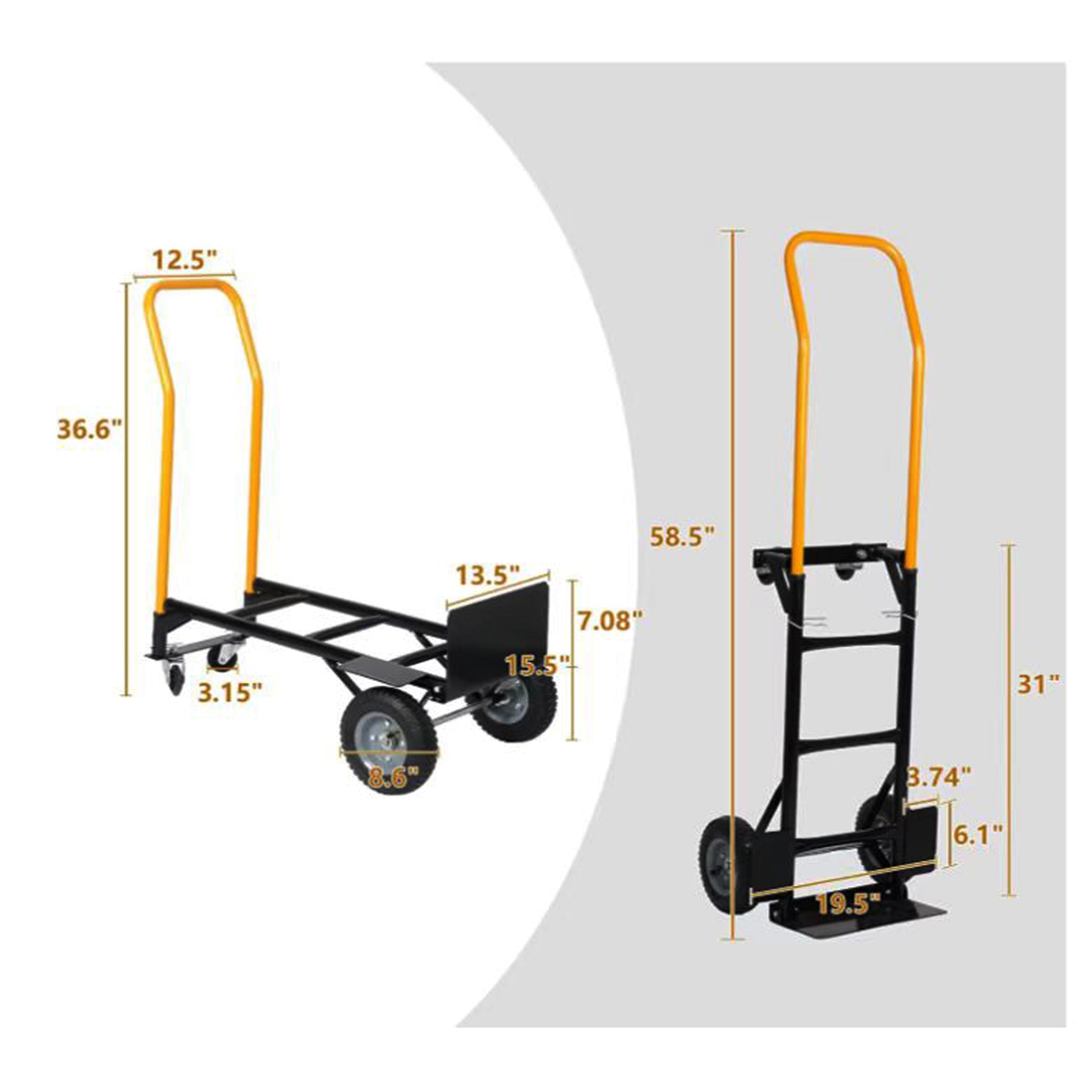 Hand Truck Dual Purpose 2 Wheel Dolly Cart And 4 Wheel Push Cart With Swivel Wheels 330 Lbs Capacity Heavy Duty Platform Cart For Moving Warehouse Garden Grocery Black Metal